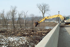 Mankato district, clearing log jam from a bridge