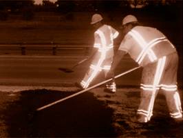 Night workers in reflective gear