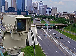 Traffic camera overlooking interstate traffic