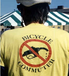 Back of bicyclist's yellow shirt