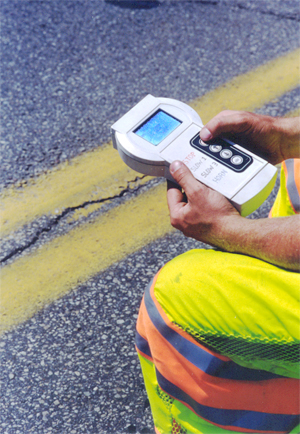 Highway worker holding remote control