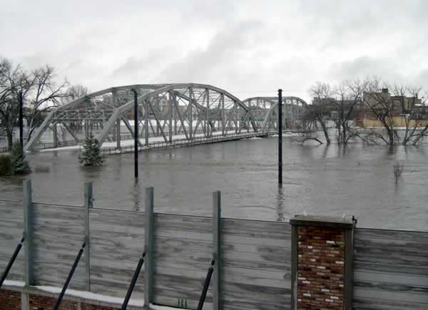 Flooded Sorlie Bridge in northwestern Minnesota