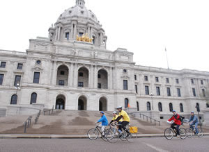 Bicyclists in front of state capitol
