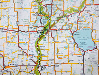 Photo of part of the Minnesota Bicycle Map.
