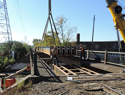 Photo of railroad bridge construction.