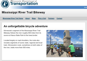 Screen shot of Mississippi River Trail web page.