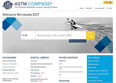 Screen capture of ASTM compass web portal.