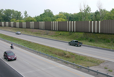 Visual image of I-35E with future noise wall near White Bear Lake