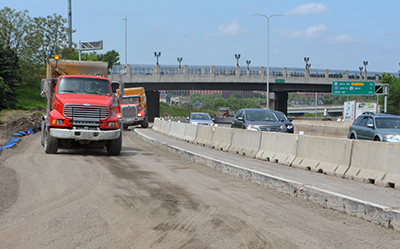 Photo of crews working on I-94 near Mounds Boulevard in St. Paul.
