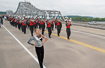 Photo of Winona High School Marching Band at Hwy 43 Bridge dedication ceremony.