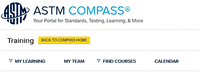 Screen shot of the ASTM Compass website portal for standards, testing and training modules.