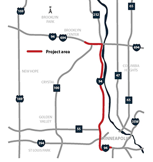 Map of I-94 project in Minneapolis.