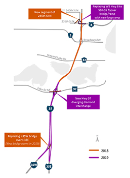 Map of I35 north metro split project.