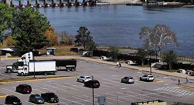 Photo of a parking lot on the river.